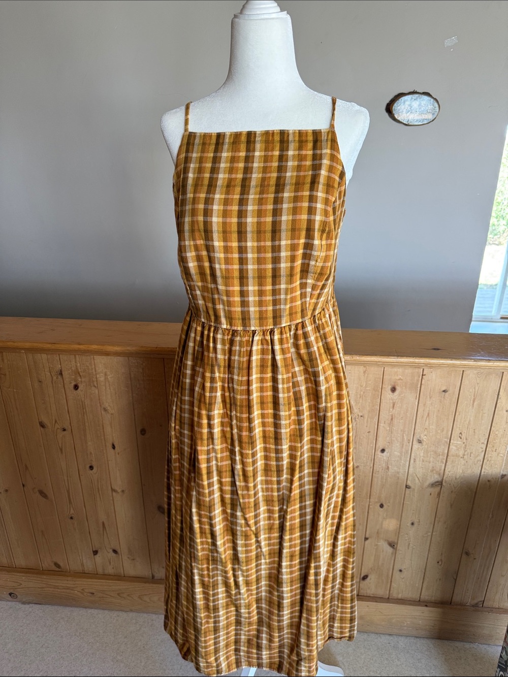 Old Navy Mustard Plaid Spaghetti-Strap Midi Dress
